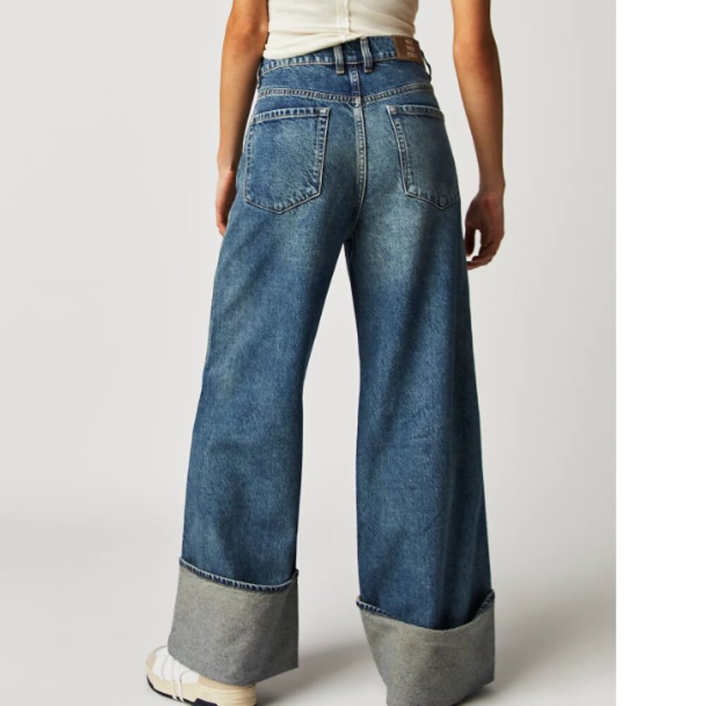 Free People Blue Wide-Leg Jeans